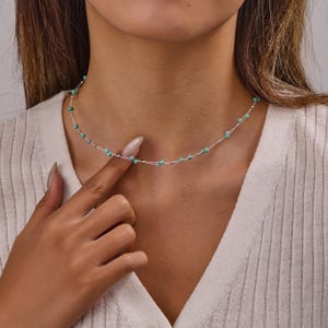 Adjustable Turquoise Beaded Necklace – Sterling Silver Natural Gemstone Jewelry, Minimalist Handmade Necklace for Her, Everyday Wear Jewelry