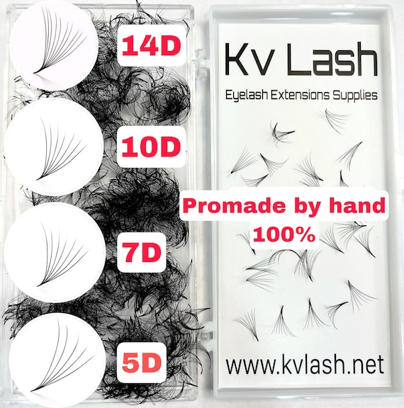 Premade fans  8mm-22mm 3D , 5D , 7D 0.07  ,10D 0.05 , 14D 0.03 promade fans handmade fans  eyelash fans Volume Fans Curl C CC D