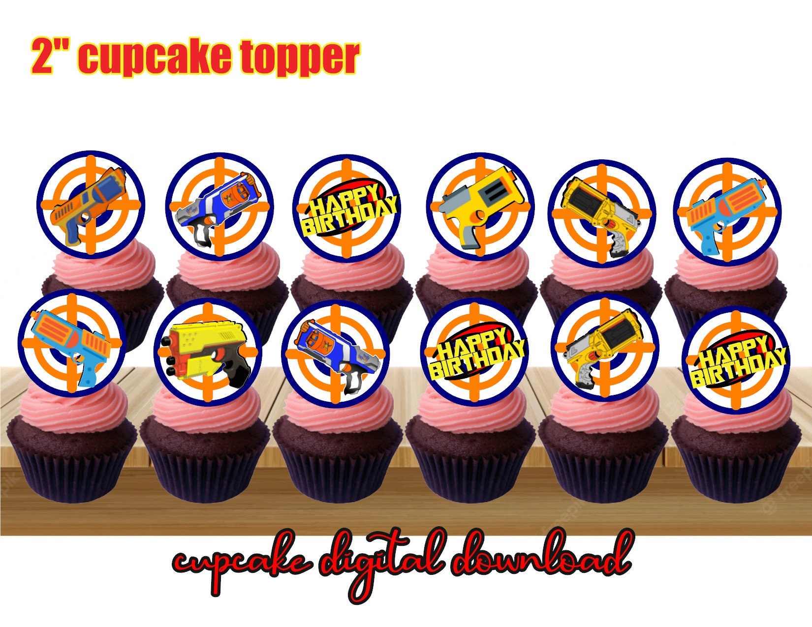 nerf-cupcake-toppers-printable-etsy for Free Printable Nerf Cupcake Toppers Nerf Cupcake Toppers Printable - Etsy for Free Printable Nerf Cupcake Toppers