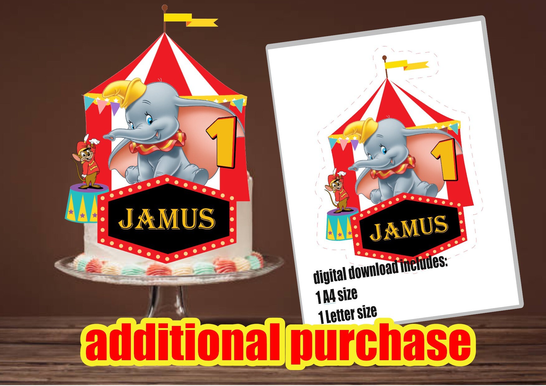 Dumbo Cupcake Topper, Baby Shower Cupcake Topper, Dumbo Birthday Party