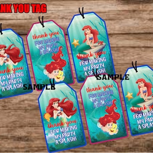 Little Mermaid Birthday, Little Mermaid Thank You Tag, Little Mermaid Birthday Party, Princess Ariel, Little Mermaid Party, Mermaid Birthday