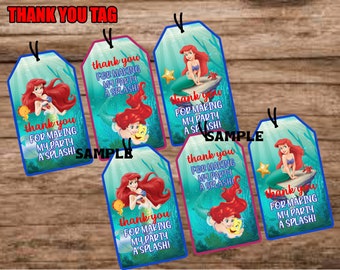 Cumpleaños de la Sirenita, Etiqueta de agradecimiento de la Sirenita, Fiesta de cumpleaños de la Sirenita, Princesa Ariel, Fiesta de la Sirenita, Cumpleaños de sirena