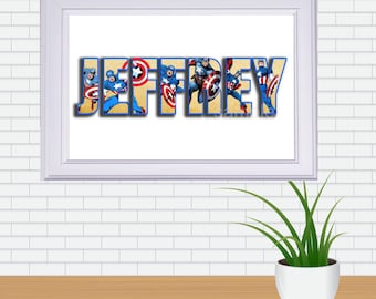 Personalized Captain America Name, Captain America Name, Captain America Letter, Superhero Birthday,Superhero Party, Captain America Digital