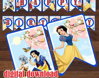Snow White Birthday Banner, Princess Party Decor (Digital Download)