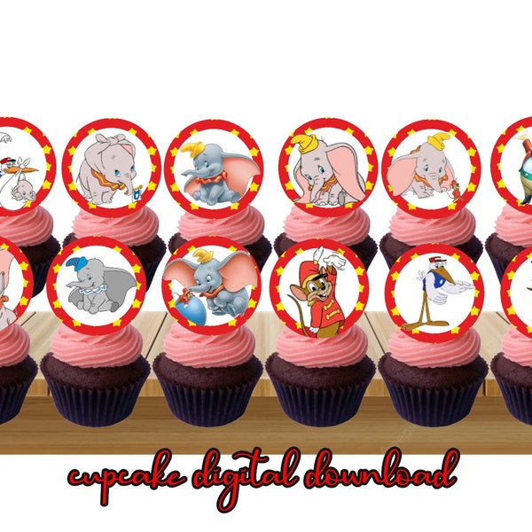 Dumbo Cupcake Topper, Baby Shower Cupcake Topper, Dumbo Birthday Party, Dumbo, Dumbo party, Baby Shower Party, New Born Party,