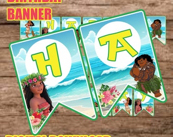 Banner de cumpleaños de Moana, decoración hawaiana imprimible (descarga digital)