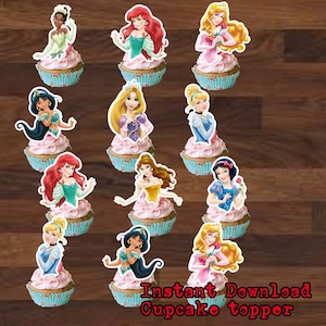 Topo de cupcake de princesa, aniversário de princesa, festa de aniversário de princesa, festa de princesa, cupcake de princesa, download digital, convite de princesa
