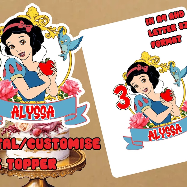 Princess, Princess Birthday, Snow White Cake Topper, Princess Birthday Party, Personalized Birthday Cake Topper, Princess Cake Topper,