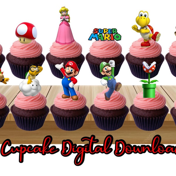 Mario Cupcake Topper, Mario Geburtstagsparty, Mario Party, Cupcake Toppers, Mario Bros, Mario Digital, Mario Cupcake, Mario Geburtstag