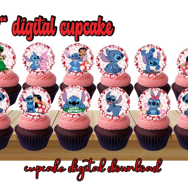 Lilo and Stitch Cupcake Topper, Lilo and Stitch, Stitch Topper, Lilo and Stitch Birthday Party, Lilo Birthday, Lilo party, Digital cupcake
