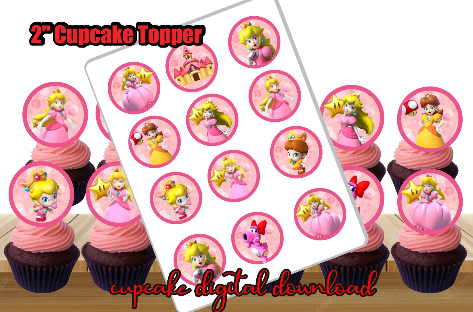 Princess Peach Cupcake Topper, Princess Peach Birthday, Princess Peach