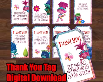 Trolls Birthday, Trolls Thank You Tag, Trolls Movies Birthday Party, Trolls Party Favor, Trolls Party, Trolls Movies Party Favor