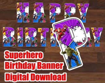 Banner de cumpleaños de superhéroe, fuente estilo cómic (descarga digital)