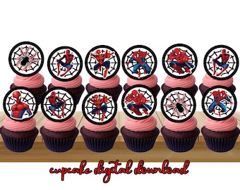 Adorno para cupcakes de Spiderman, Spiderman, adorno de superhéroe, fiesta de cumpleaños de Spiderman, cumpleaños de Spiderman, fiesta de Spiderman, superhéroe Spiderman