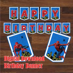 Birthday Banner, Spiderman Birthday Banner, Spider Birthday Banner