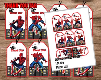 Etiqueta de agradecimiento de Spiderman, recuerdo de fiesta de cumpleaños (descarga digital)