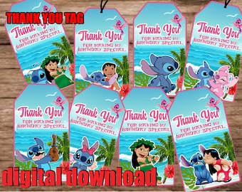 Lilo and Stitch Thank You Tag, Lilo and Stitch Birthday, Lilo and Stitch Gift Tag, Lilo and Stitch Birthday Party, Lilo Party Favor,