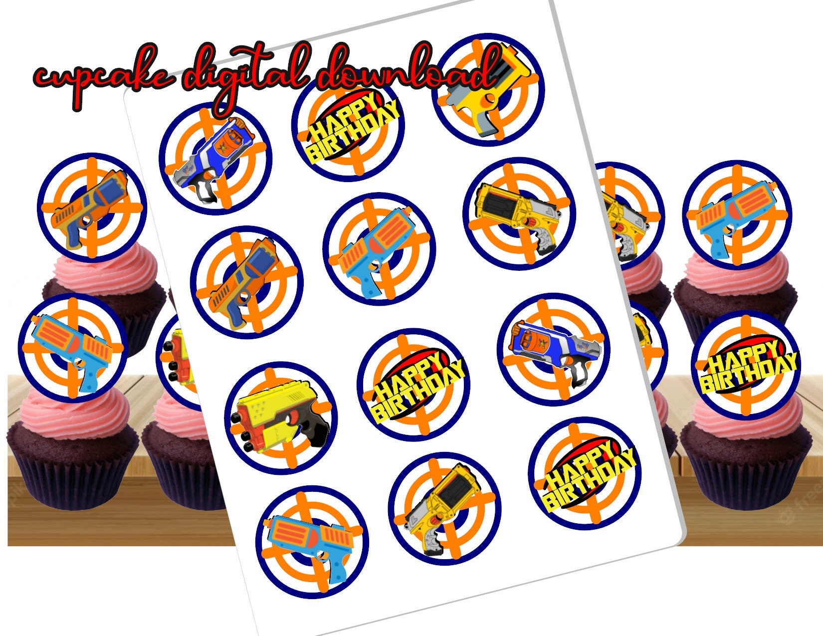 Dart Gun Cupcake Topper, Dart Gun, Dart Gun Birthday, Dart Gun Party ...