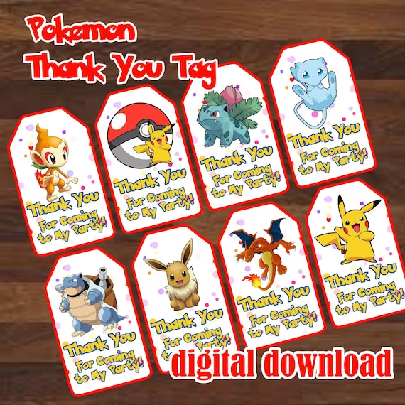 Pokemon Thank You Tag, Pokemon Birthday, Pokemon Gift Tag, Pokemon Birthday Party, Pokemon Party Favor, Pokemon Invite, Pokemon Digital
