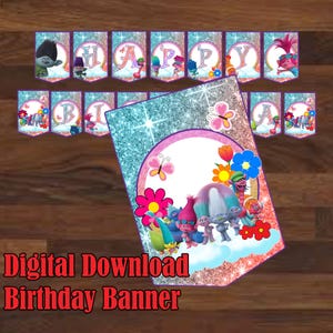 Trolls Birthday Banner, Trolls Movies Birthday, Trolls Birthday Party, Trolls Movies Birthday Party, Trolls Party Favor, Trolls