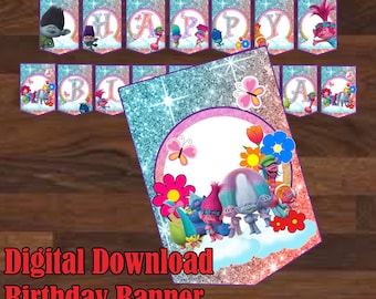 Trolls Birthday Banner, Trolls Movies Birthday, Trolls Birthday Party, Trolls Movies Birthday Party, Trolls Party Favor, Trolls