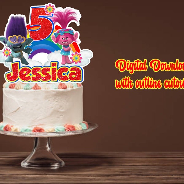 Fête des trolls, décoration de gâteau, fête d'anniversaire de trolls, trolls PNG, faire-part d'anniversaire, fête d'anniversaire, anniversaire de filles, téléchargement numérique