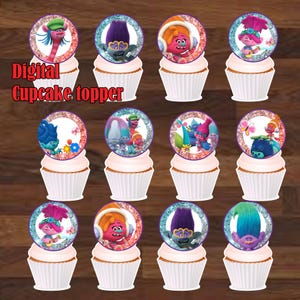 Trolls Cupcake Topper, Trolle Filme Cupcake Topper, Trolle, Trolle Geburtstagsparty, Trolle Cupcake Topper