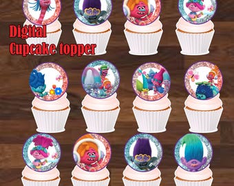 Trolls Cupcake Topper, Trolls Movies Cupcake Topper, Trolls, Trolls Birthday Party, Trolls Cupcake Topper