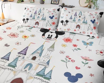 Juego de funda de edredón con diseño de castillo de Mickey de tres piezas