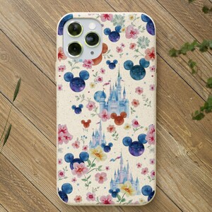 Custodia per telefono biodegradabile, design floreale ecologico di Topolino, regalo sostenibile, graziosa cover per iPhone, tema Disney per iPhone e Samsung.