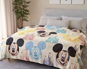 Retro Disney inspired Mickey Mouse Pattern Blanket | Castle Icons, Pastel Character Faces