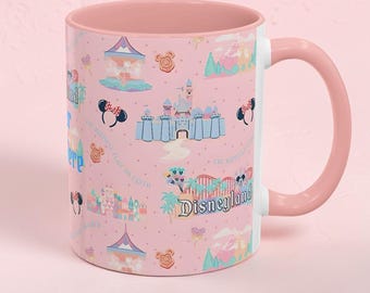 Taza de Disneyland personalizada con detalles rosas, taza de café, el lugar más feliz del mundo, regalo de Disney, linda taza de Disney, 325 ml