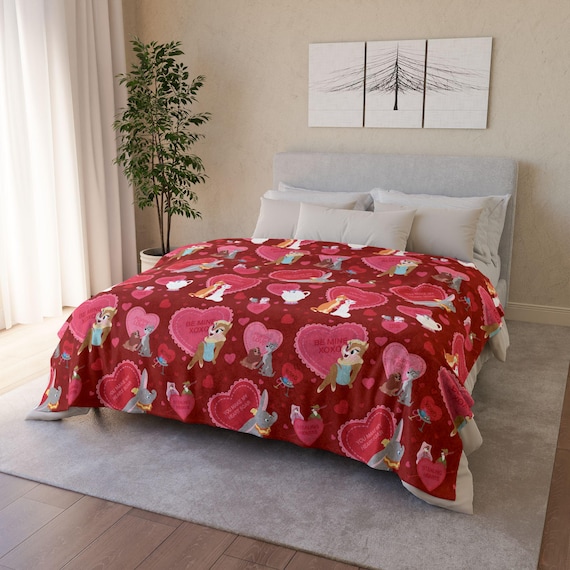 Valentine Disney Love Dog and Cat Hearts Blanket