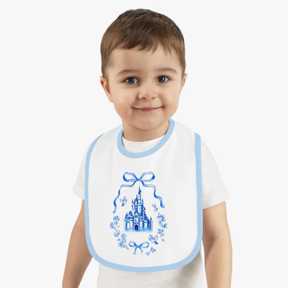 Baby Bib, Disney Castle Design, Shower Gift, Gender Neutral Infant Feeding Accessory, Personalized, vintage style, elevated baby