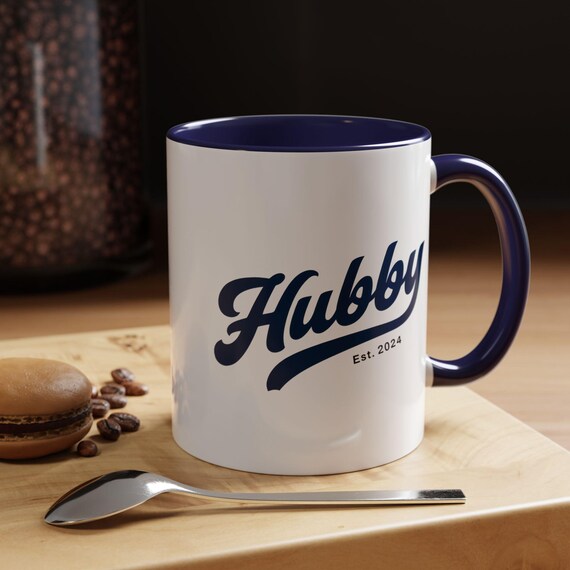 Personalized Hubby Est 2024 Accent Coffee Mug, Gift for Husband, Wedding Anniversary Present, Custom Ceramic Cup, Novelty Tea Mugs