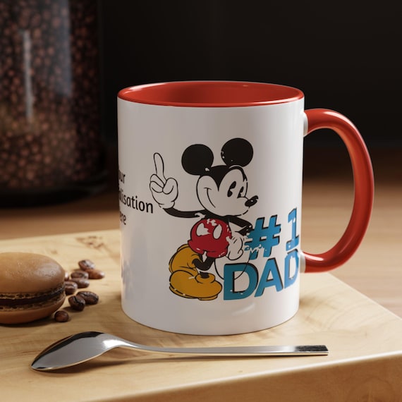 Personalized Mickey Mouse Coffee Mug, Perfect Gift for Dad, #1 Dad Mug, Fun Father's Day Gift, Family Coffee Cup, Customizable Design