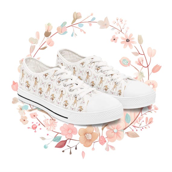 Bambi Flowers Women's Sneakers, Disney Inspired Park Shoes, Casual Trendy Footwear, Gift for Her, Cute Low Top Sneakers