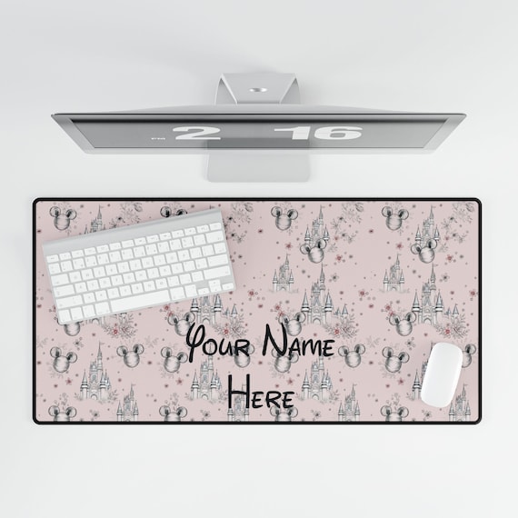 Pink Disney-inspired Castle Pattern Personalized Desk Mat | Custom Name Mousepad