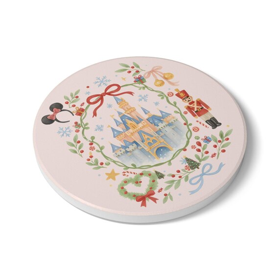 Disney-Inspired Fairy Castle Wreath Ceramic Coaster | Nutcracker Holiday Ornament