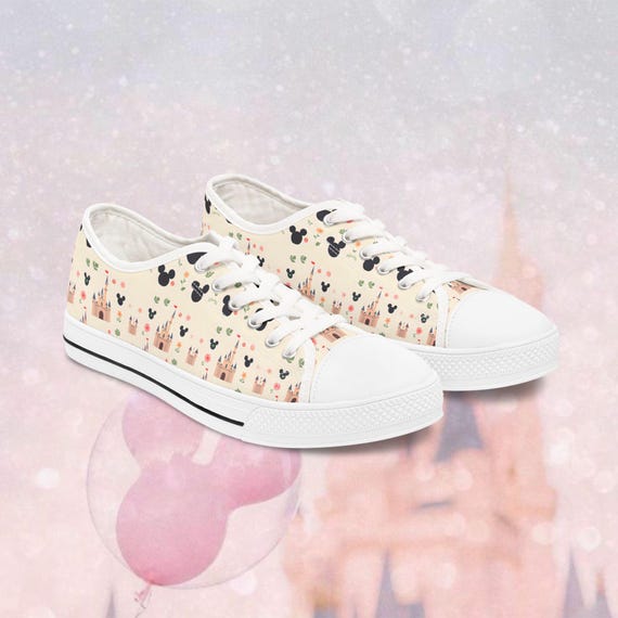 Disney Castle and Mickey Pattern Low Top Sneakers | Cute Pastel Castle Print