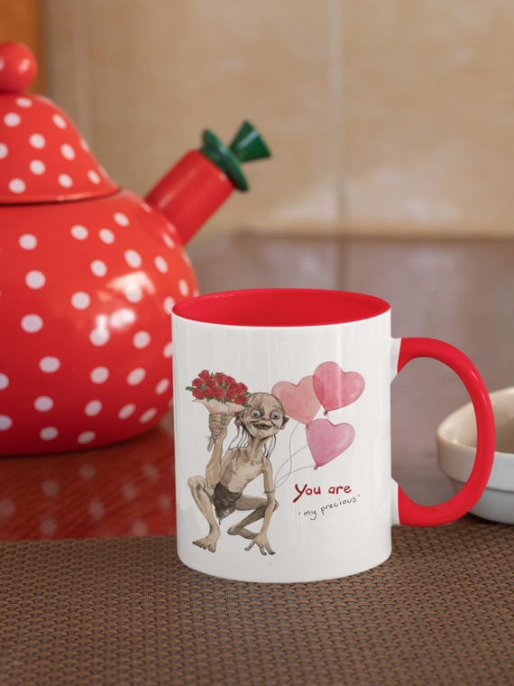 Gollum with roses and heart balloons Accent Coffee Mug Valentines gift fun cute