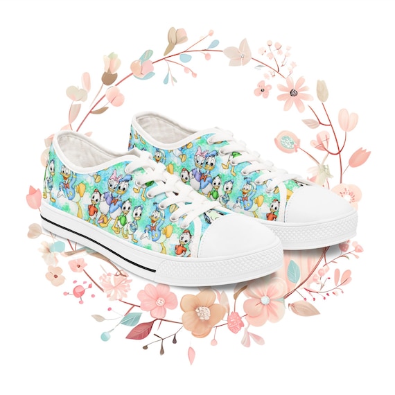 Disney Donald Daisy Duck Women's Sneakers, Theme Park Fun Shoes, Cute Low Top Tennis Shoes, Disney Fan Gift, Disney Vacation Sneakers