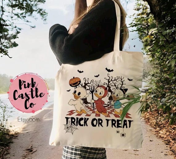 Disney Halloween Trick or Treat Ducks Canvas Tote Bag Foldable Reusable Shoulder Bag For Shopping Travel Daily Commute Perfect Gift Stylish