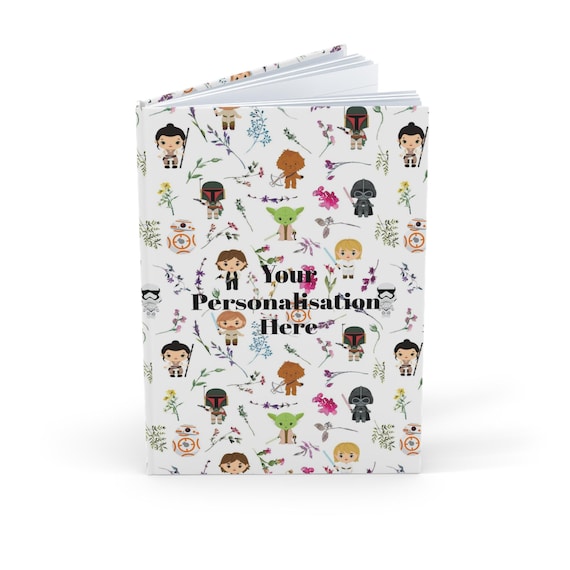 Star Wars inspired Cute Floral Fun Diary Sketchpad Hardcover Journal, Disney Notebook Gift, A5 Sketchbook, Bullet Journal personalised