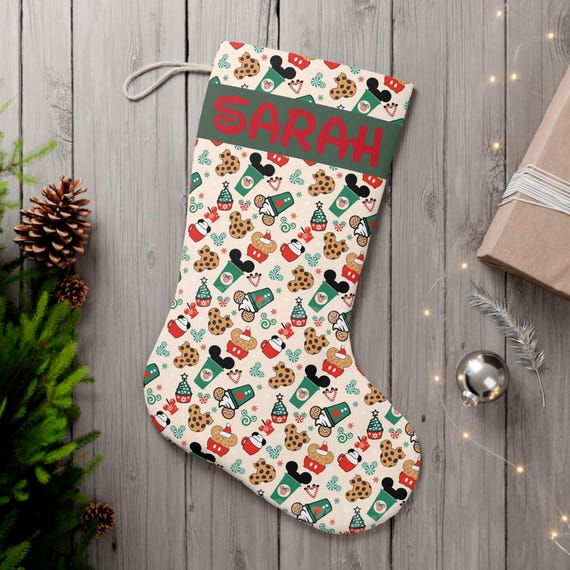 Santa Stocking, Personalized Disney Christmas Snacks Park Inspired Holiday Decor Gift, Family Tradition, Festive Home Decoration, Unique