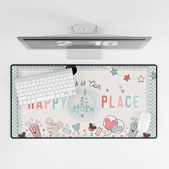 Disney World Happy Place Desk Mats, Mouse Mat, Cute Fun Office Desk Accessories, Mousepad for Work or Home Office