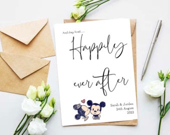 Tarjeta de boda mágicamente inspirada, feliz para siempre, personalizada, día de la boda, felicitaciones, hecha a medida