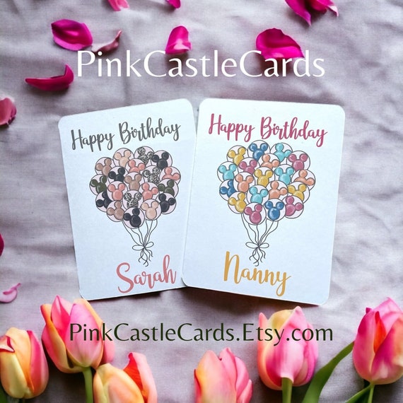 Magically inspired birthday card Minnie Mickey park balloons magic kingdom