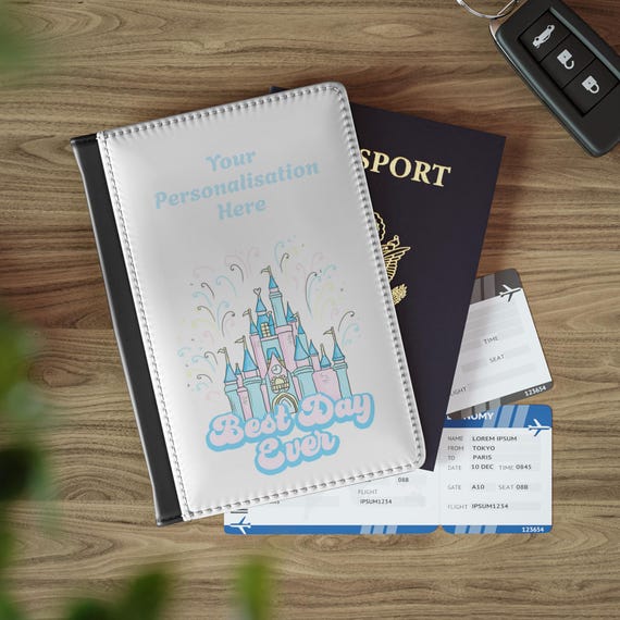 Passport Cover, Personalized Best Day Ever Disney Castle Park Inspired Cute Fun Travel Holder Case Wallet, Gift for Traveler, Disney Fan,
