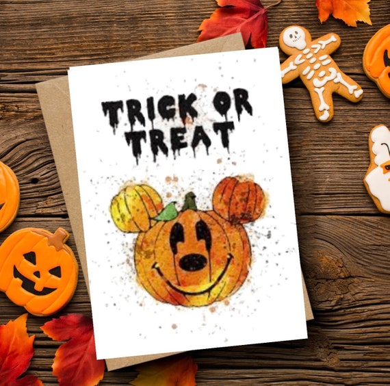 Halloween-Mickey pumpkin- Trick or treat-handmade card-personalised-magically inspired-Disney- Personalised